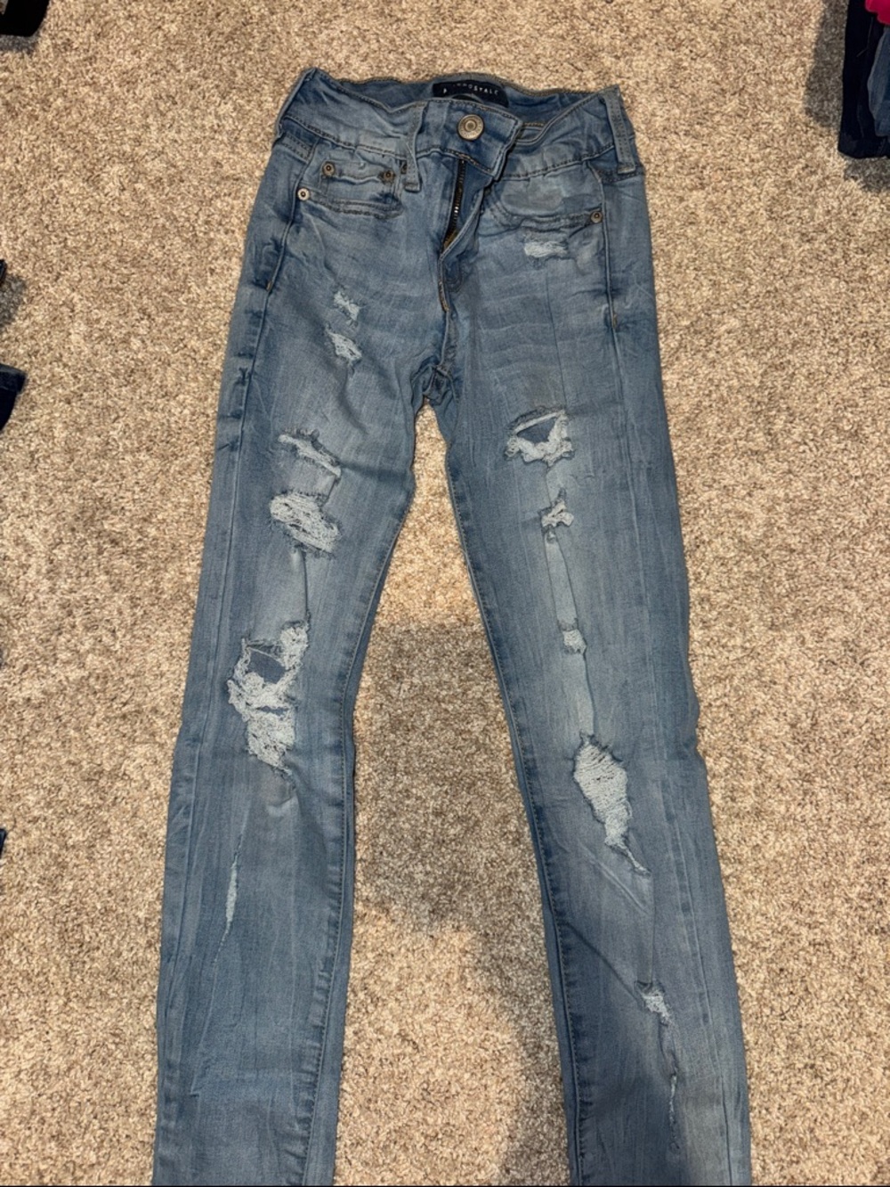 Aeropostale Women's Skinny Jeans Distressed Light Blue